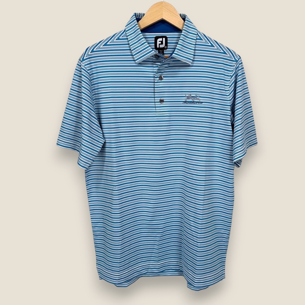 Firethorne FootJoy Performance Polo Shirt Men Medium Blue White Striped Stretch